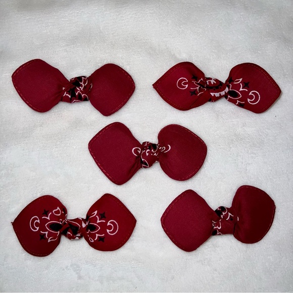 Deep Red Paisley Rockabilly Bandana Knotted Hair Bow - Picture 9 of 11